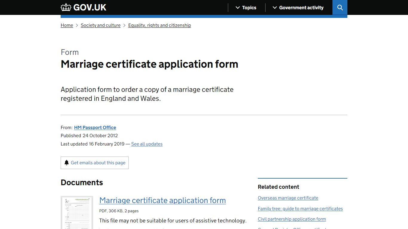 Marriage certificate application form - GOV.UK